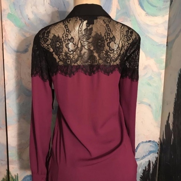 Metaphor S Purple Button Down Black Lace Trim Top - Picture 4 of 6